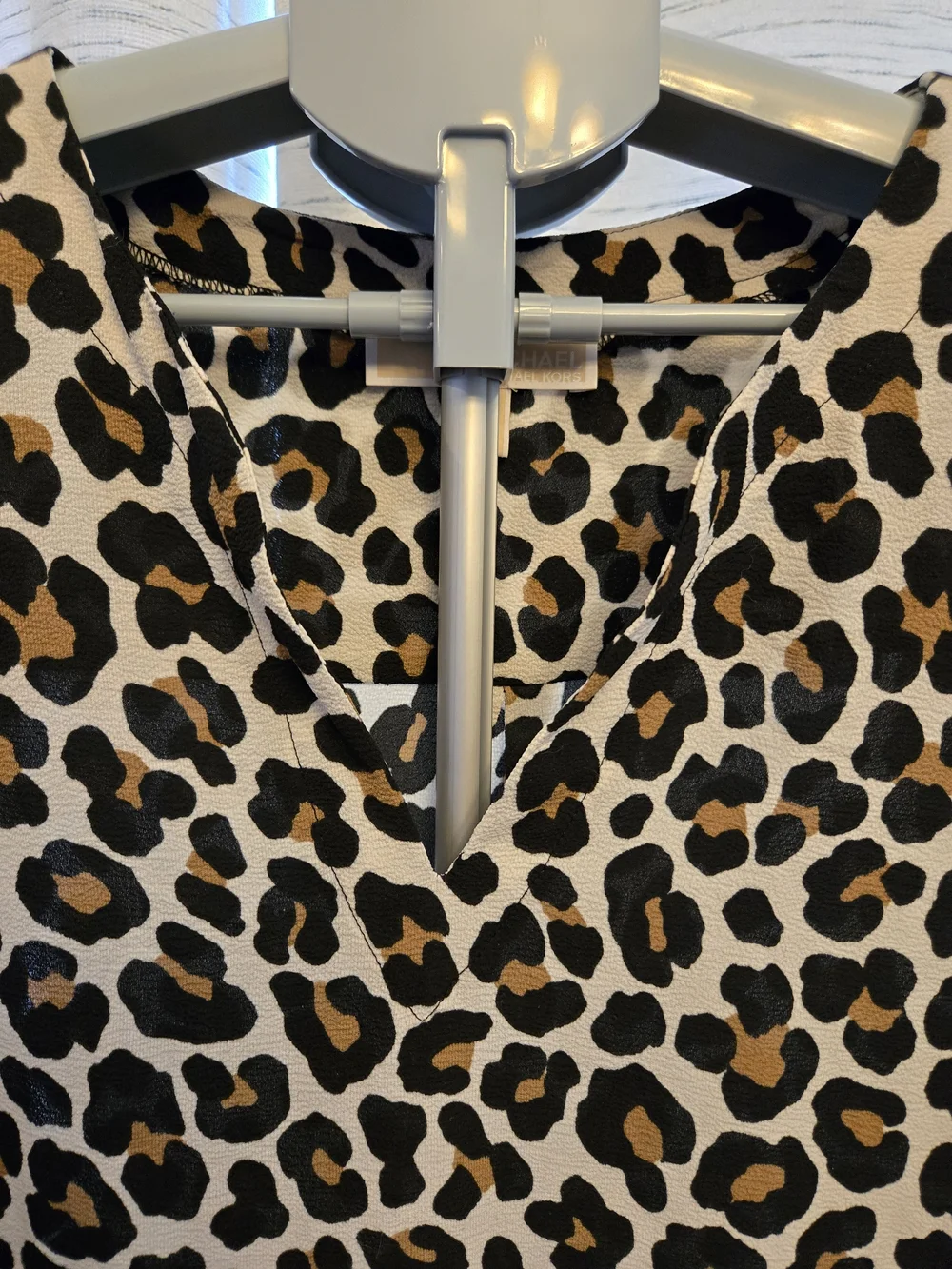 Michael Kors Leopard Print V-Neck Blouse in Tan and Black